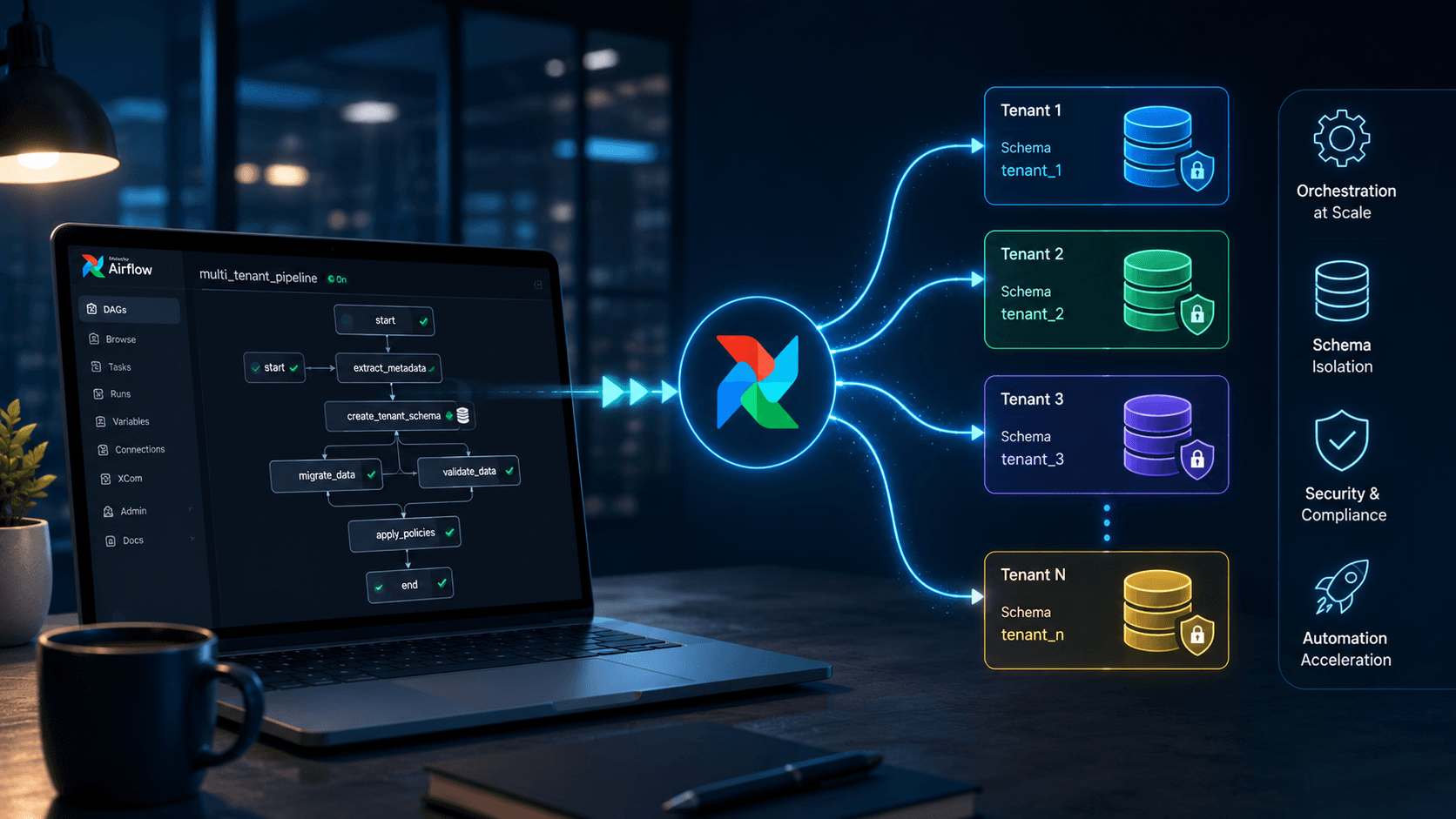 Accelerating Multi-Tenant Schema Isolation with Apache Airflow: A Complete Guide Case Study | Magnence Accelerating Multi-Tenant Schema Isolation with Apache Airflow: A Complete Guide Case Study | Copyright © Magnence