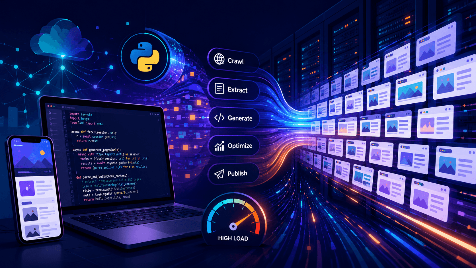 Accelerating Programmatic SEO with Python: under High Load Case Study | Magnence Accelerating Programmatic SEO with Python: under High Load Case Study | Copyright © Magnence