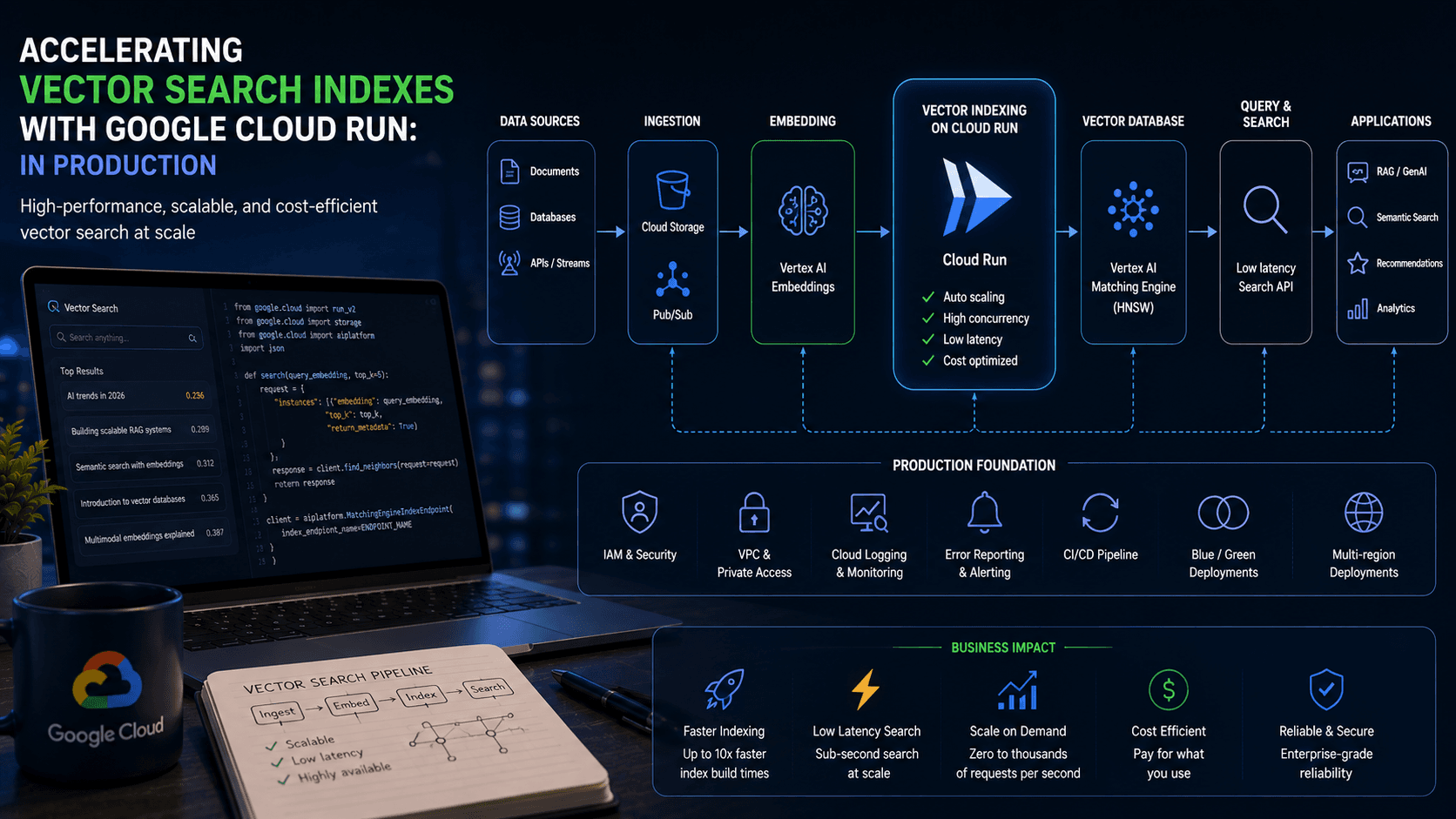 Accelerating Vector Search Indexes with Google Cloud Run: in Production Case Study | Magnence Accelerating Vector Search Indexes with Google Cloud Run: in Production Case Study | Copyright © Magnence