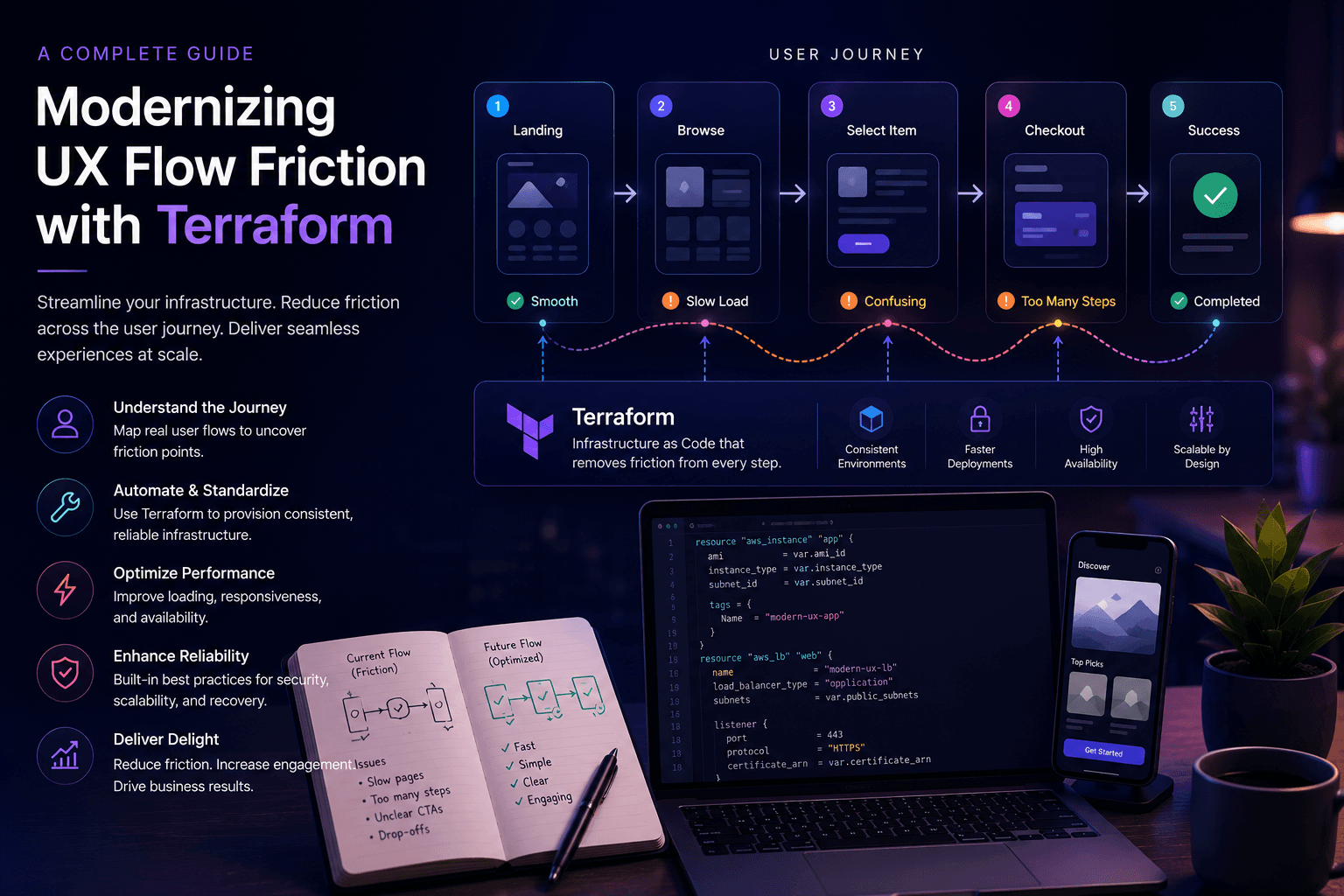 Modernizing UX Flow Friction with Terraform: A Complete Guide Case Study | Magnence Modernizing UX Flow Friction with Terraform: A Complete Guide Case Study | Copyright © Magnence