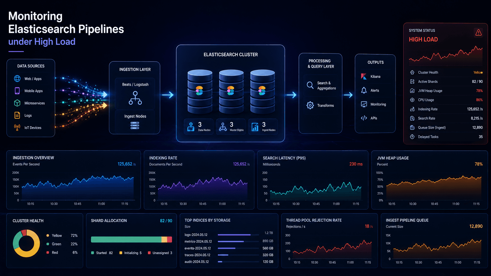 Monitoring Elasticsearch Pipelines under High Load Case Study | Magnence Monitoring Elasticsearch Pipelines under High Load Case Study | Copyright © Magnence
