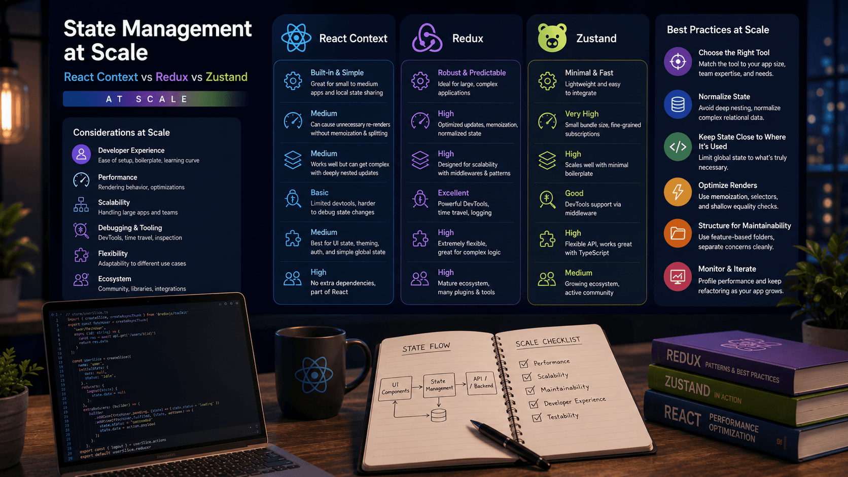 State Management at Scale: React Context vs Redux vs Zustand: At Scale Case Study | Magnence State Management at Scale: React Context vs Redux vs Zustand: At Scale Case Study | Copyright © Magnence
