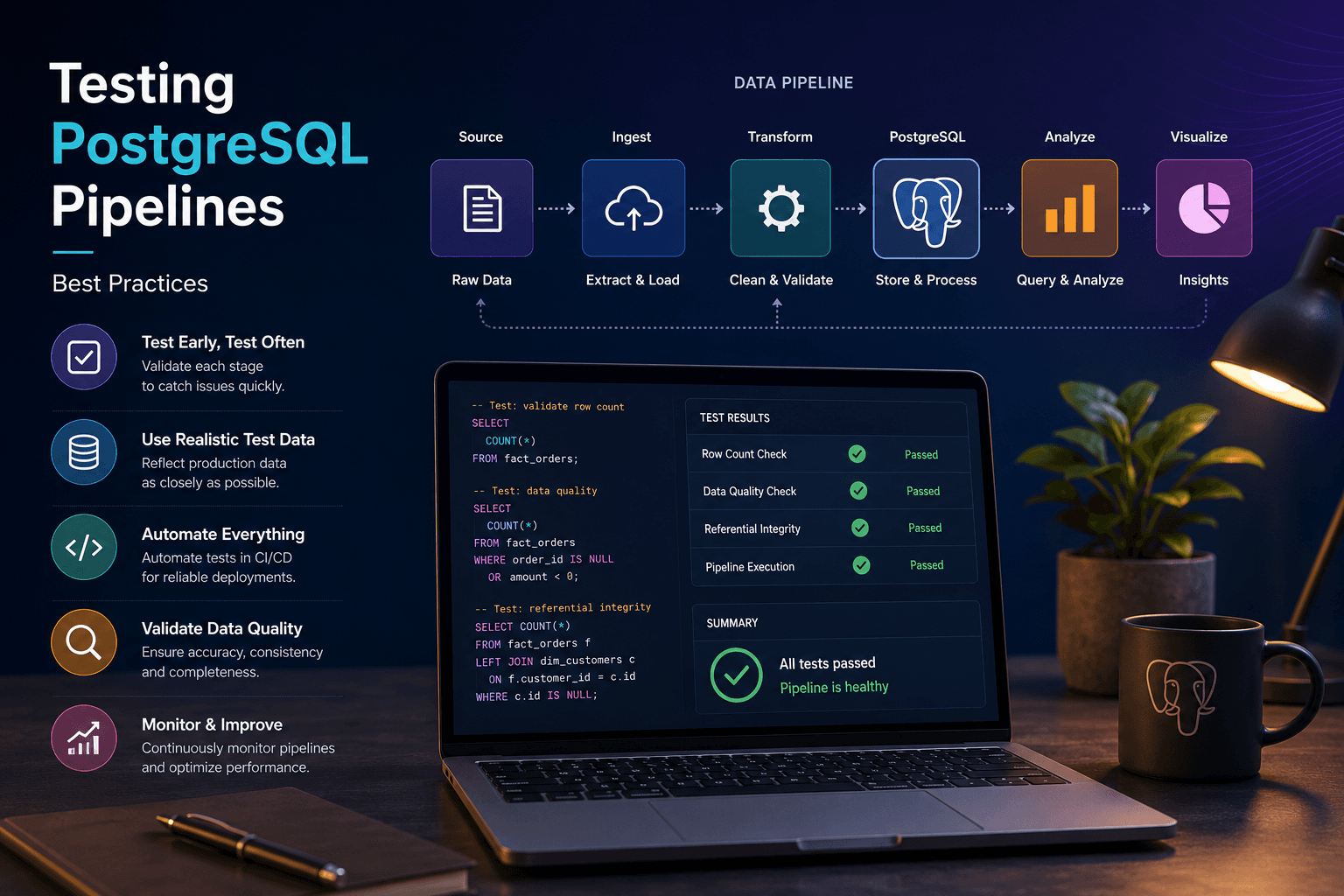 Testing PostgreSQL Pipelines Best Practices Case Study | Magnence Testing PostgreSQL Pipelines Best Practices Case Study | Copyright © Magnence